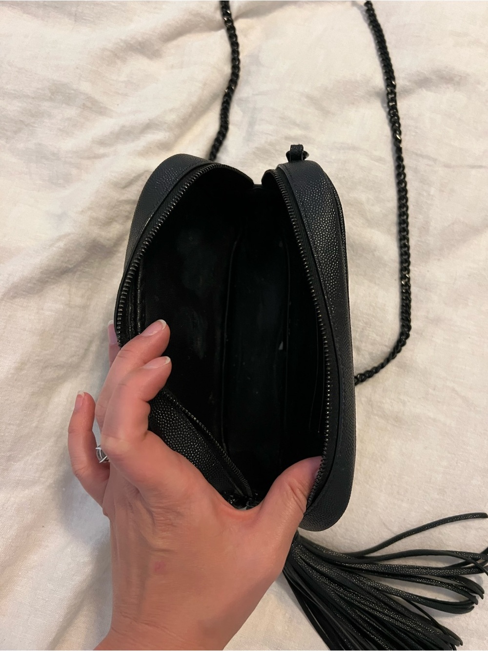 Saint Laurent Black Quilted Chevron Crossbody with Tassel - Picture 3 of 6